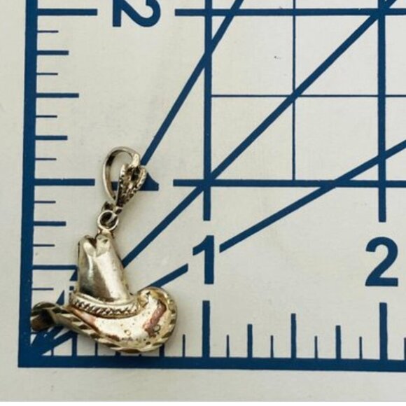 Sterling Silver Cowboy Hat Pendant Necklace Rope Chain - Western Jewelry - Picture 3 of 3